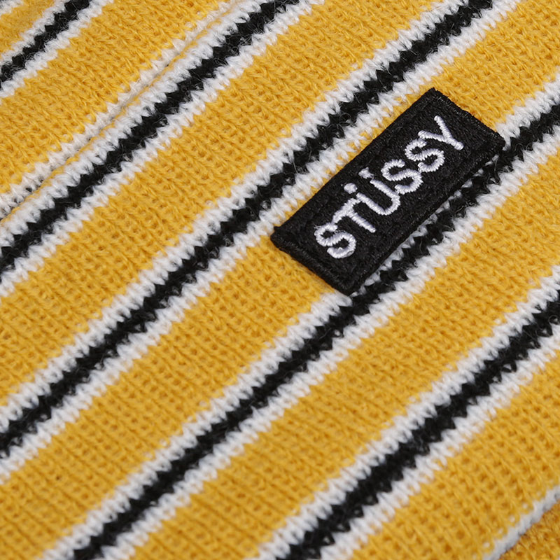  желтая шапка Stussy Striped FA18 Cuff Beanie 132897-yellow - цена, описание, фото 2